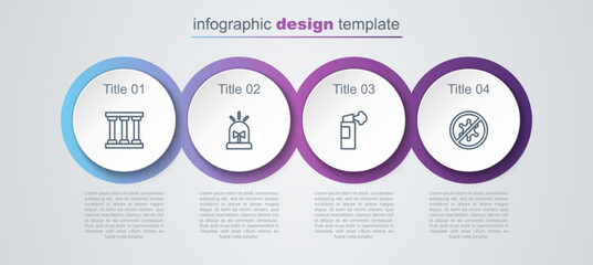 Set line Prison window, Flasher siren, Pepper spray and Protest. Business infographic template. Vector