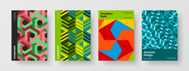 Modern mosaic tiles annual report template set. Premium corporate cover A4 vector design illustration collection.