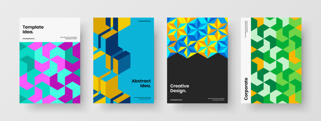 Modern mosaic shapes poster template collection. Vivid company brochure vector design illustration set.