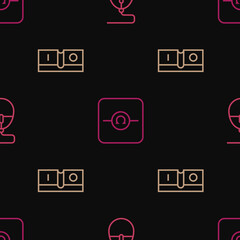 Set line Computer mouse, Electric light switch and Ohmmeter on seamless pattern. Vector