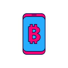 Filled outline Mining bitcoin from mobile icon isolated on white background. Cryptocurrency mining, blockchain technology service. Vector