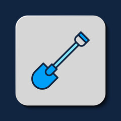 Filled outline Fire shovel icon isolated on blue background. Fire protection equipment. Equipment for firefighter. Vector