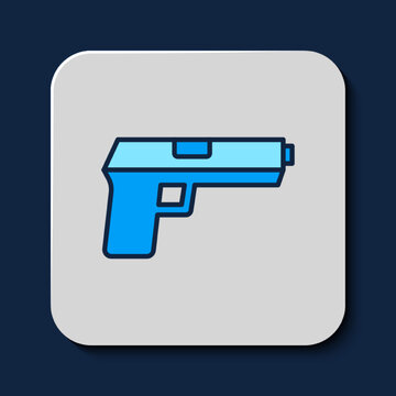 Filled outline Pistol or gun icon isolated on blue background. Police or military handgun. Small firearm. Vector
