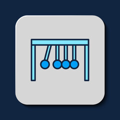 Filled outline Pendulum icon isolated on blue background. Newtons cradle. Vector