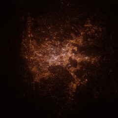 Nairobi (Kenya) street lights map. Satellite view on modern city at night. Imitation of aerial view on roads network. 3d render