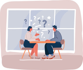 People colleague man woman characters talking discussion and having dialog concept. Vector flat graphic design element illustration