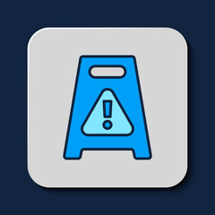 Filled outline Wet floor and cleaning in progress icon isolated on blue background. Cleaning service concept. Vector