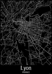 Black and White city map poster of Lyon France.