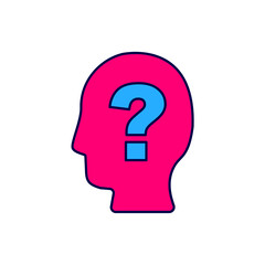 Filled outline Human head with question mark icon isolated on white background. Vector