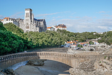 Naklejka premium Panorama to the fishing port and town Biarritz, Southwestern France. 