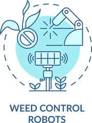 Weed control robots turquoise concept icon. Eliminating grass abstract idea thin line illustration. Farm industry. Isolated outline drawing