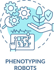 Obraz premium Phenotyping robots turquoise concept icon. Robotics in agriculture abstract idea thin line illustration. Isolated outline drawing