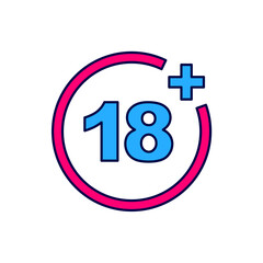 Filled outline Plus 18 movie icon isolated on white background. Adult content. Under 18 years sign. Vector