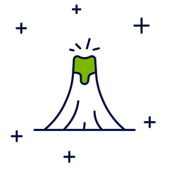 Filled outline Volcano eruption with lava icon isolated on white background. Vector