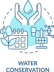 Water conservation turquoise concept icon. Drip irrigation abstract idea thin line illustration. Smart farming. Isolated outline drawing