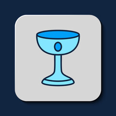 Filled outline Christian chalice icon isolated on blue background. Christianity icon. Happy Easter. Vector