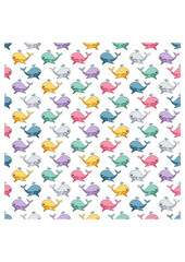 Funny seamless pattern with colorful whales