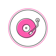 Filled outline Vinyl player with a vinyl disk icon isolated on white background. Vector