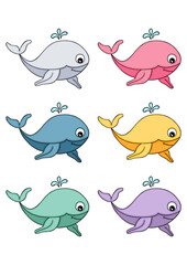 Set of colorful baby whale