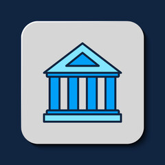Filled outline Museum building icon isolated on blue background. Vector