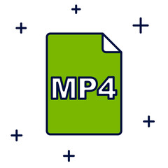 Filled outline MP4 file document. Download mp4 button icon isolated on white background. MP4 file symbol. Vector