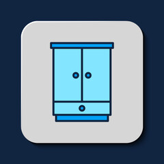 Filled outline Wardrobe icon isolated on blue background. Cupboard sign. Vector