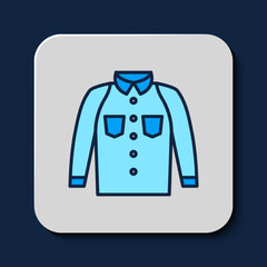 Filled outline Shirt icon isolated on blue background. T-shirt. Vector