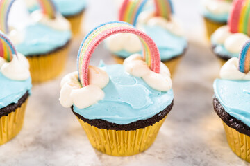 Unicorn rainbow chocolate cupcake