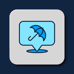 Filled outline Umbrella icon isolated on blue background. Insurance concept. Waterproof icon. Protection, safety, security concept. Vector