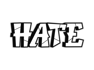 Fototapeta premium Hate word graffiti style letters.Vector hand drawn doodle cartoon logo illustration. Funny cool hate letters, fashion, graffiti style print for t-shirt, poster concept