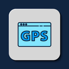 Filled outline Gps device with map icon isolated on blue background. Vector