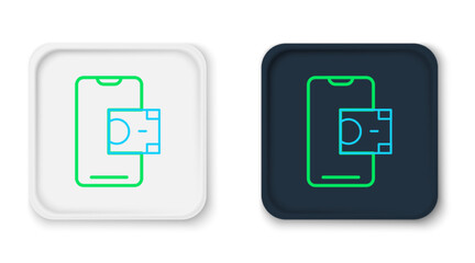 Line Mobile banking icon isolated on white background. Transfer money through mobile banking on the mobile phone screen. Colorful outline concept. Vector