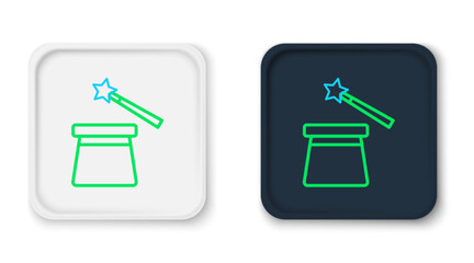 Line Magic hat and wand icon isolated on white background. Magic trick. Mystery entertainment concept. Colorful outline concept. Vector
