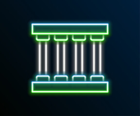 Glowing neon line Prison window icon isolated on black background. Colorful outline concept. Vector