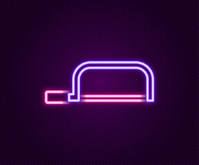Glowing neon line Hacksaw icon isolated on black background. Metal saw for wood and metal. Colorful outline concept. Vector
