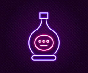 Glowing neon line Bottle of cognac or brandy icon isolated on black background. Colorful outline concept. Vector
