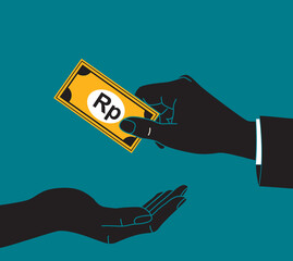 Hand giving money to other hand isolated 