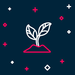 Line Plant icon isolated on blue background. Seed and seedling. Leaves sign. Leaf nature. Colorful outline concept. Vector