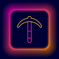 Glowing neon line Pickaxe icon isolated on black background. Colorful outline concept. Vector