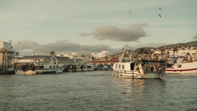 boats in the harbor of Caleta de V&eacute;lez in M&aacute;laga, Andausia