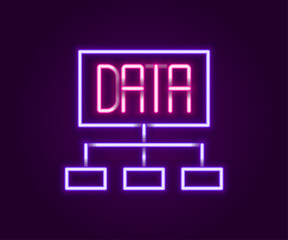 Glowing neon line Data analysis icon isolated on black background. Business data analysis process, statistics. Charts and diagrams. Colorful outline concept. Vector