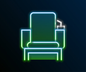 Glowing neon line Cinema chair icon isolated on black background. Colorful outline concept. Vector