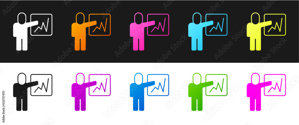 Sticker Set Leader of a team of executives icon isolated on black and white background. Vector