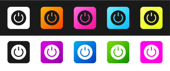 Set Power button icon isolated on black and white background. Start sign. Vector