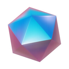 3d pink blue metal icosahegron. Neon gradient shapes render. Vector abstract polyhedron. Futuristic iridescent holographic isometric shape