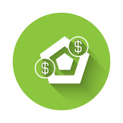 White Financial growth increase icon isolated with long shadow background. Increasing revenue. Green circle button. Vector
