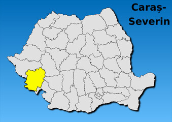 Map of Romania with map of Caras Severin county highlighted in yellow vector
