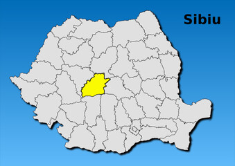 Map of Romania with map of Sibiu county highlighted in yellow vector
