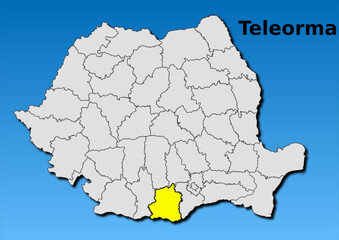 Map of Romania with map of Teleorman county highlighted in yellow vector