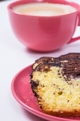 Fresh yeast dough with cocoa for different festive occasions, coffee with milk. Delicious dessert